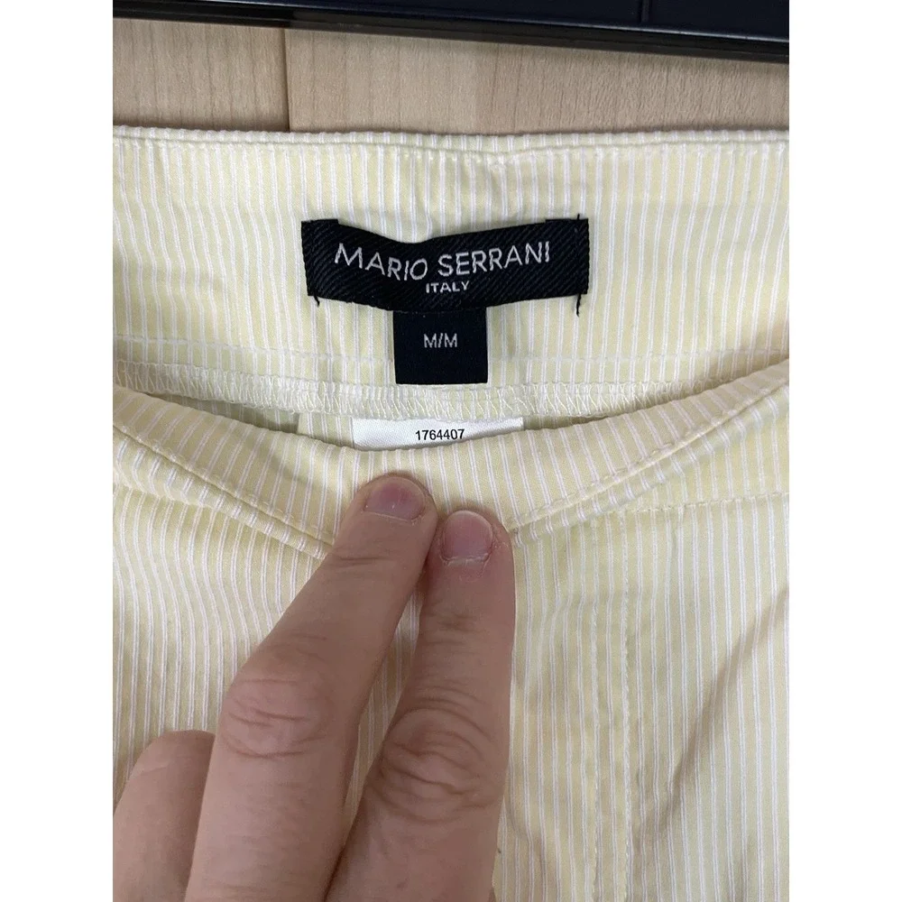 Mario Serrani Women's Comfy Stretch Capri Pants Sz M Yellow White Striped Summer